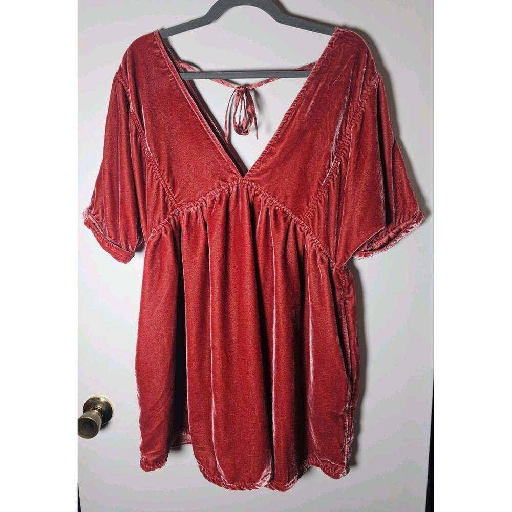 Free People Ivy Velvet Mini Dress Swing Flowy Baby Doll Boho Western Size Small
